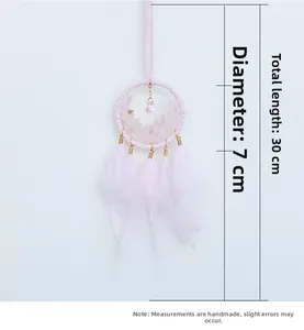 Pink dream catcher car charm with feathers and crystals, 30cm length detail view