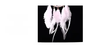 Close-up of premium white craft feathers on dreamcatcher car hanging accessory
