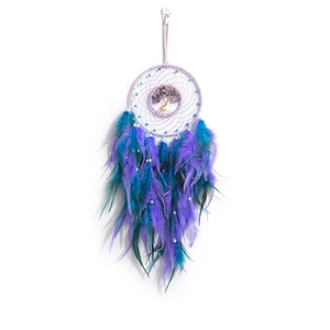 Handmade Tree of Life dream catcher with amethyst crystals and natural purple feathers