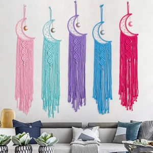 Handmade Moon Macrame Wall Hanging Cotton Rope Dream Catcher With Tassel Bohemian Home Decor Wall Tapestry For Bedroom
