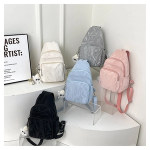 Women Pleated Texture Chest Bag Multi Zipper Pocket Crossbody Sling Bag Fashion Mini Backpack For Daily Casual Travel