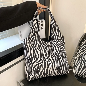 Dames Canvas Tote Bag Grote Capaciteit Zebra Schedel Luipaard Egyptische Mythologie Print Schoudertas Casual Streetwear Shopping Handtas