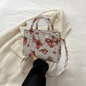 Fashion Printed Butterfly PU Leather Shoulder Bag Small Square Crossbody Bag Retro Urban Simple Handbag For Women