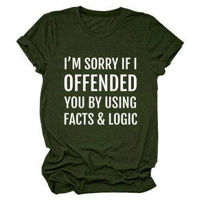 Detail of dark green cotton T-shirt featuring white slogan text on smooth fabric