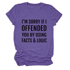 Detail of purple heather fabric and slogan print on a casual crewneck T-shirt