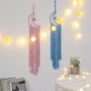 Handmade bohemian moon dreamcatcher set with cotton ropes and tassels for wall decor