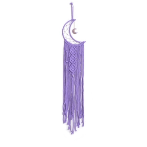 Bohemian purple handmade moon macrame wall hanging with woven cotton rope and tassels