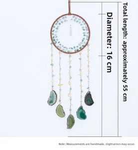 Handmade dream catcher with 16cm ring and natural agate slices showing detailed dimensions