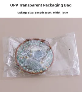 Detail of dream catcher with green stones in 35x18cm transparent OPP plastic packaging
