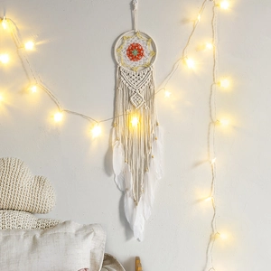 Handmade Dream Catcher Macrame Wall Hanging With Cotton Rope Feathers Wood Beads Mandala Pattern Bohemian Decor For Home