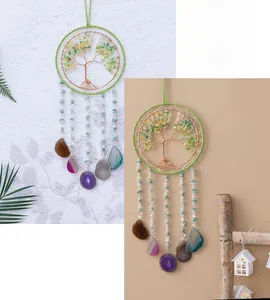 Detailed Tree of Life wall hanging with colorful crystal chips and agate slices