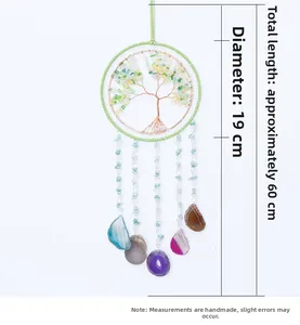 Handmade copper wire tree of life wall hanging with colorful agate slices and crystals