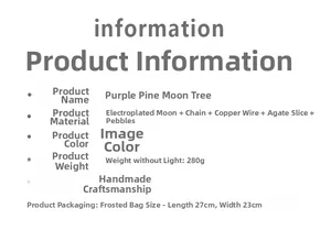 Detailed specs for handmade Tree of Life moon pendant with amethyst and agate slices