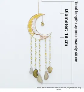 Detailed view of handmade moon tree of life hanging decor with size dimensions labeled