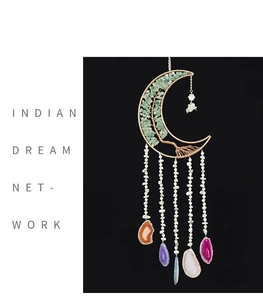 Detailed moon dream catcher with green aventurine tree of life and colorful agate slices