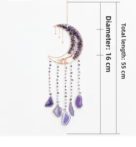 Amethyst Tree of Life moon pendant wall decor, 16cm diameter and 55cm total length