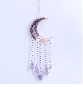 Detailed craftsmanship of amethyst tree of life moon pendant with wire wrapping