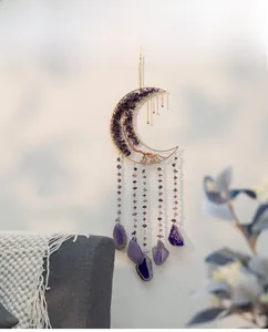 Detailed moon tree of life pendant with amethyst stones and dangling purple agate slices