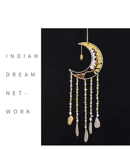 Detailed view of handmade golden moon dreamcatcher with citrine tree of life and agate slices