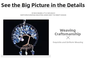 Detail of tree of life car ornament with blue natural stones and copper weaving craft