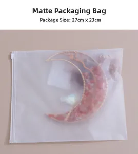 Frosted zipper bag 27x23cm for moon suncatcher with pink crystals for garden decor