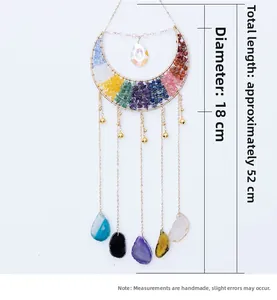 Moon-shaped tree of life wall hanging with colorful chakra stones and hanging agate slices