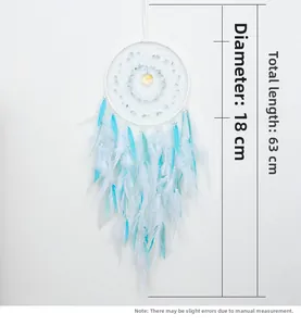 Detailed view of 18cm dream catcher with crystals, yellow flowers, and teal feathers