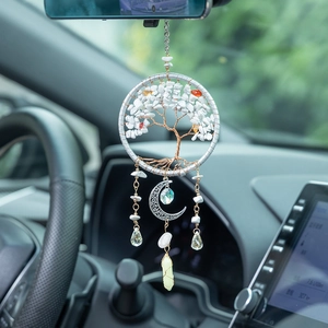 Handmade Tree Of Life Dreamcatcher Hanging Decor White Turquoise Crushed Stone Moon Pendant For Car Home Wall Spiritual Gift