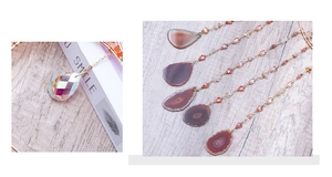 Macro detail of Tree of Life suncatcher with agate slices and AB crystal prisms
