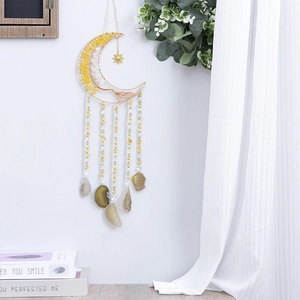 Moon Tree Of Life Wall Hanging Agate Slices Citrine Crushed Stone Decor Bohemian Handmade Dream Catcher Home Ornament