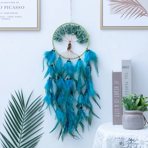 Tree Of Life Dream Catcher Wall Hanging Decor Handmade Green Natural Stone Copper Wire Owl Feather Bohemian Ethnic Ornament