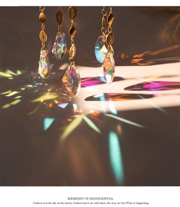 Detail of crystal suncatcher showing rainbow light refraction on white surface