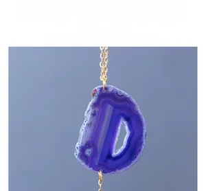 Macro shot of natural purple agate slice pendant with distinct concentric textures