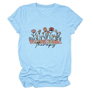 T-shirt bleu clair à col rond avec motif floral imprimé Occupational Therapy
