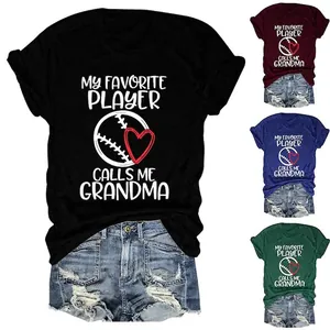 Damen Casual Baumwollmischung T-Shirt My Favorite Player Calls Me Grandma Baseball Grafik Kurzarm Rundhals Tee Top