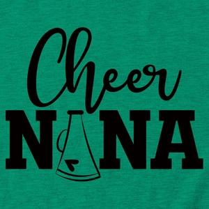 Macro shot of forest green T-shirt fabric featuring black screen-printed Cheer NANA logo