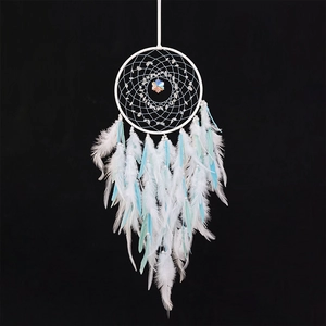 Nordic crystal dream catcher with white and blue feathers for wall hanging room decor