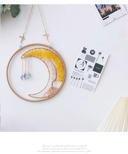 Detailed handmade gold crescent moon suncatcher with crystal tree of life wall decor