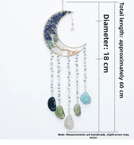 Detail of moon dreamcatcher with crystal tree of life and natural agate slices