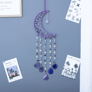 Bohemian Moon Dreamcatcher With Amethyst Agate Slices Handmade Purple Crystal Wind Chime For Home Bedroom Living Room Wall Hanging Decor