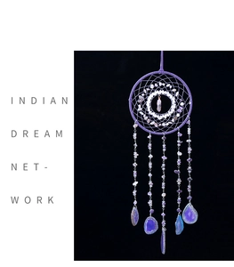 Purple dream catcher with amethyst stones and natural agate slices wall decoration