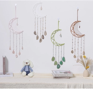Atrapasueños de luna con rodajas de ágata natural en cuatro colores para la pared