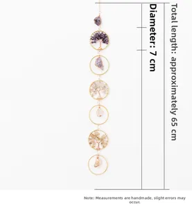 Detailed size view of handmade amethyst life tree suncatcher with 65cm total length