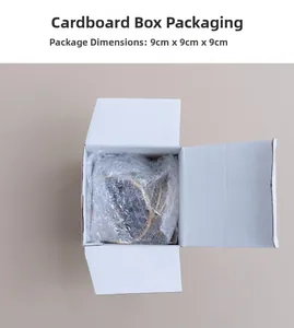 Detail of 9x9x9cm white cardboard packaging box with protective bubble wrap for sun catcher