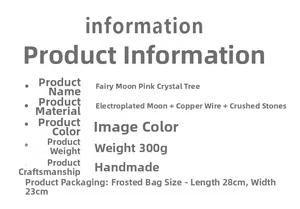 Detailed technical specifications for the handmade moon tree rose quartz hanging decor