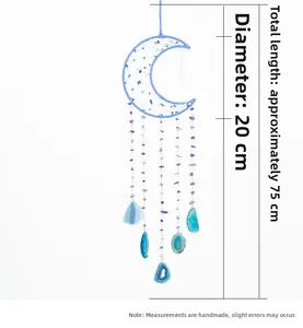 Detail view of blue moon dream catcher showing 20cm diameter and 75cm total length