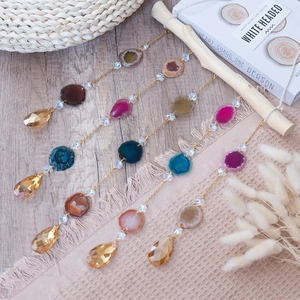 Bohemian agate slice and crystal wind chime wall hanging with natural stone slices