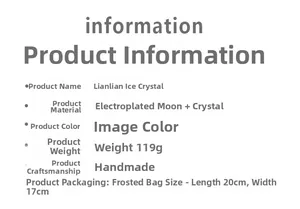 Detail specifications and packaging information for crystal moon suncatcher ornament