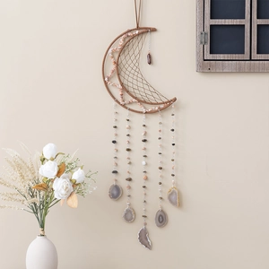 Atrapasueños de pared luna bohemia con rodajas de ágata natural y cristales