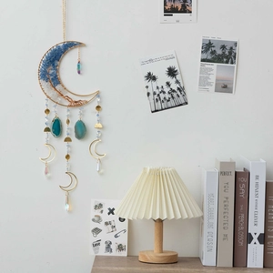 Agate Moon Tree Of Life Dreamcatcher Hanging Decor With Metal Frame Crushed Stones And Crystal Prism For Home Wall Art